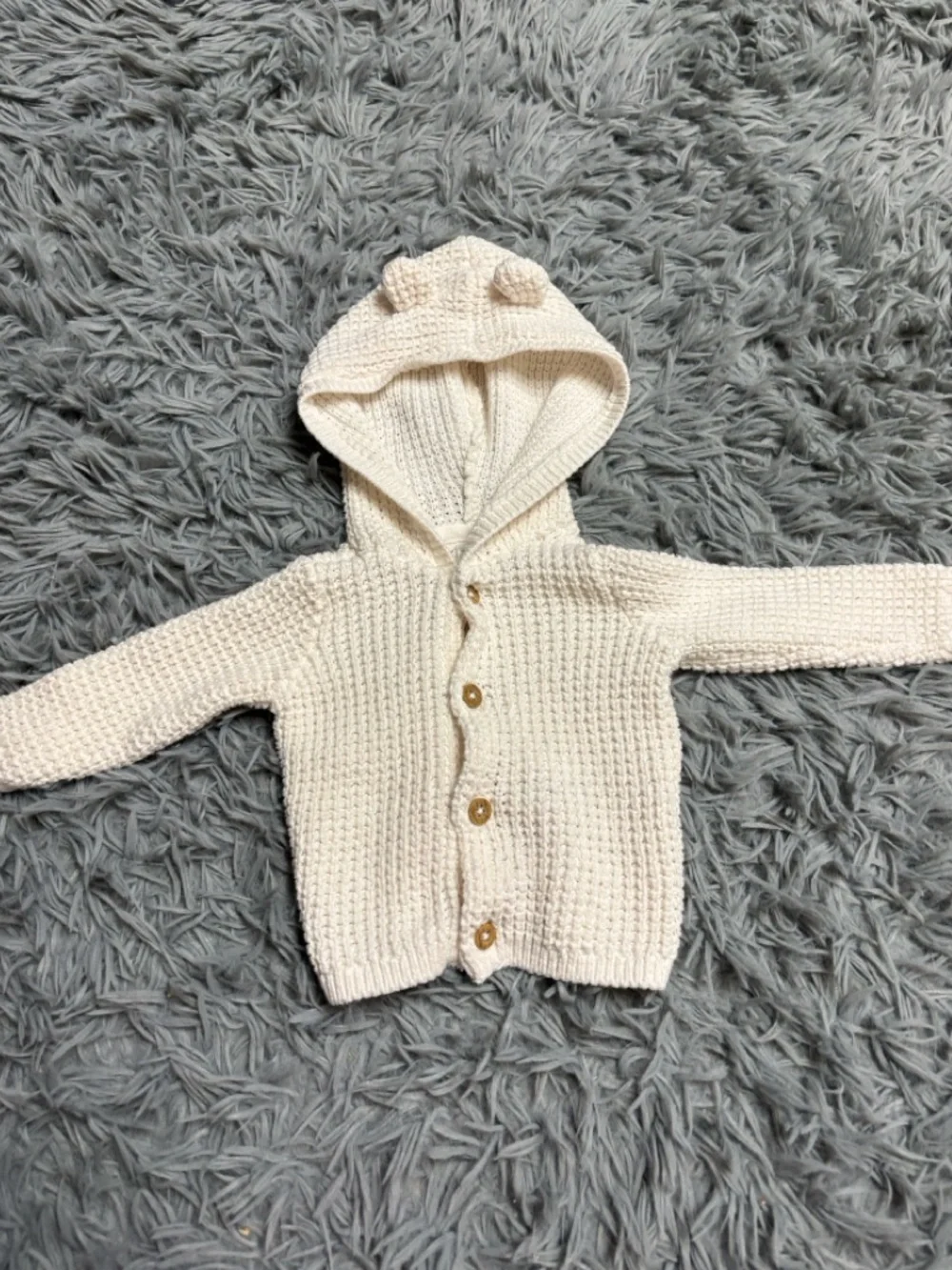 Carter's Cream Knit Hooded Baby Cardigan with Bear Ears